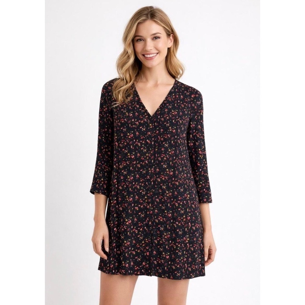 Madewell x Sezane "Elly" silk Floral Button Front V-Neck Mini Dress  XXS